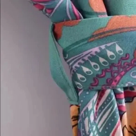 SOLD OUT Green Cosmic Galaxy Moon Boho Short Kimono Coverup Robe - Picture 7 of 11